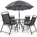 Airfind 6 Pieces Patio Dining Set Folding Chairs Glass Table Tilt Umbrella for Garden, 110 lbs Capacity, Steel fabric tempered glass Frame, Grey