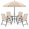 Airfind 6 Pieces Patio Dining Set with Umbrella and 4 Folding Armchairs, 165 lbs Capacity, Metal Fabric Frame, 23 x 21.5 x 34 Footprint, Beige