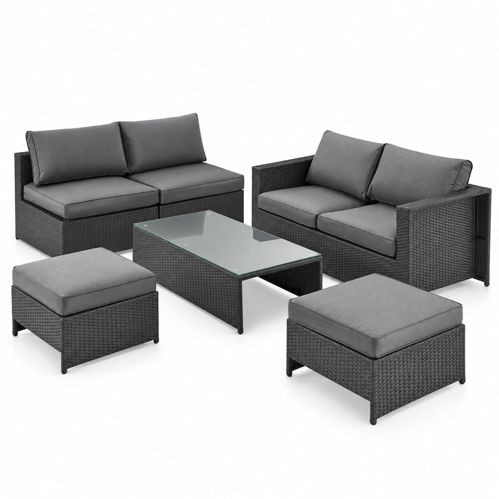 Airfind 6 Pieces Patio Rattan Furniture Set with Glass Table and Cushioned Seat, 530 lbs Capacity, Steel Frame, 60 x 28.5 x 25 Footprint, Gray
