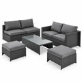 Airfind 6 Pieces Patio Rattan Furniture Set with Glass Table and Cushioned Seat, 530 lbs Capacity, Steel Frame, 60 x 28.5 x 25 Footprint, Gray