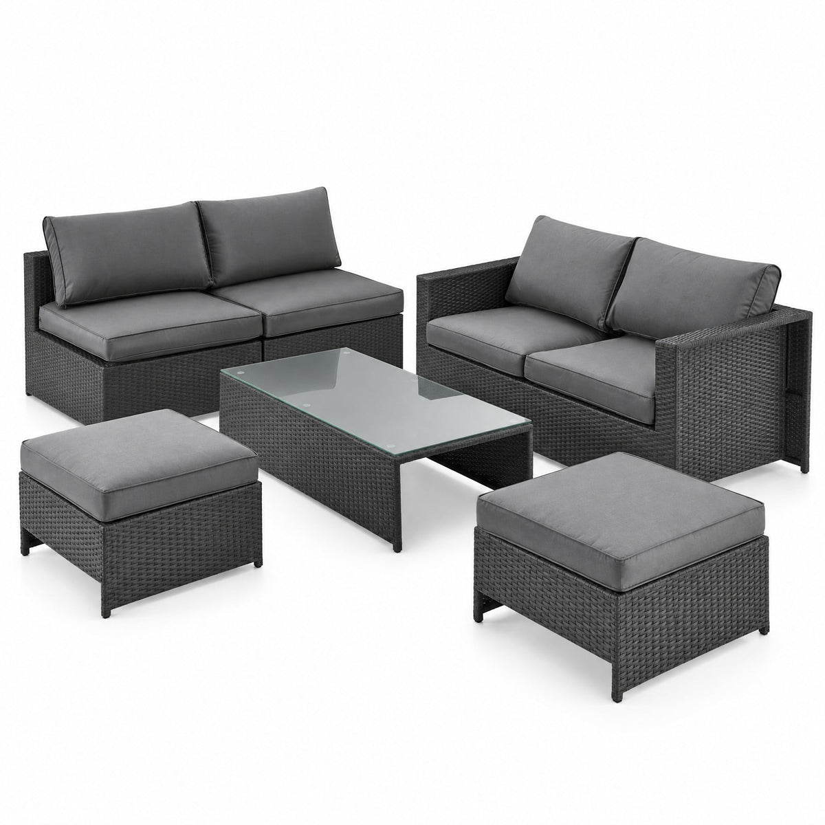 Airfind 6 Pieces Patio Rattan Furniture Set with Glass Table and Cushioned Seat, 530 lbs Capacity, Steel Frame, 60 x 28.5 x 25 Footprint, Gray