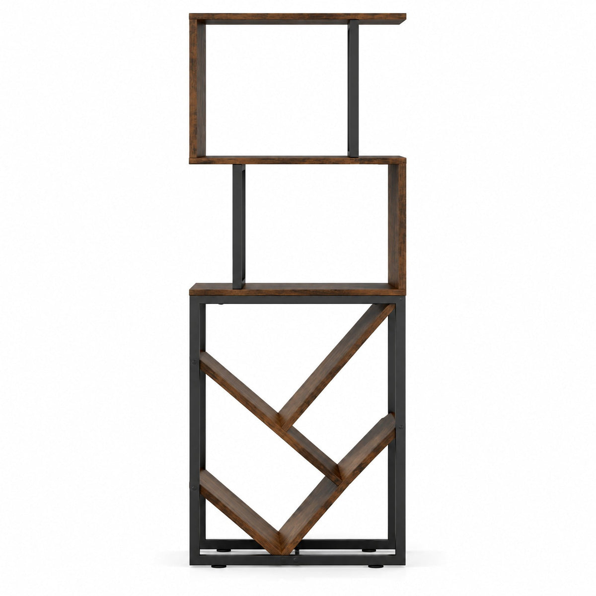 Airfind 6-Tier Bookshelf Floor Standing Tree S-Shaped Geometric Bookcase with Open Shelves, 44 lbs Capacity, Engineered Wood Metal Frame, Brown