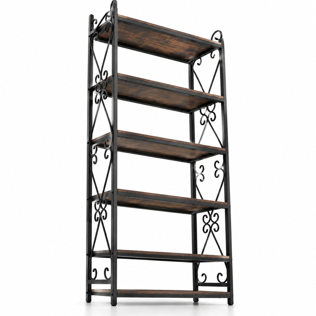 Airfind 6-Tier Bookshelf Industrial Bookcase with 2 Anti-Tipping Kits and Metal Frame, 44 lbs Capacity, Metal Engineered Wood Frame, Brown