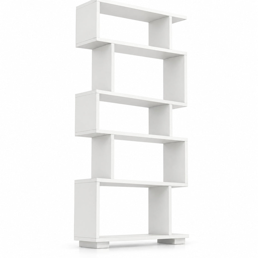 Airfind 6-Tier Geometric Bookshelf with 2 Anti-Tipping Kits for Home Office, 11 lbs Capacity, Engineered Wood Frame, 24 x 8 x 64 Footprint, White