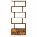 Airfind 6-Tier S-Shaped Freestanding Bookshelf with Cabinet and Doors, Engineered Wood with Engineered Wood and MDF Construction, Coffee