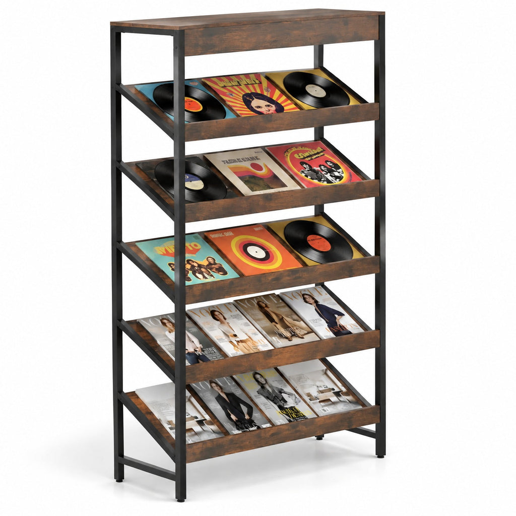Airfind 6-Tier Tall Freestanding Bookshelf with Angled Shelves for Home Office, 230 lbs Capacity, Engineered Wood Frame, Brown