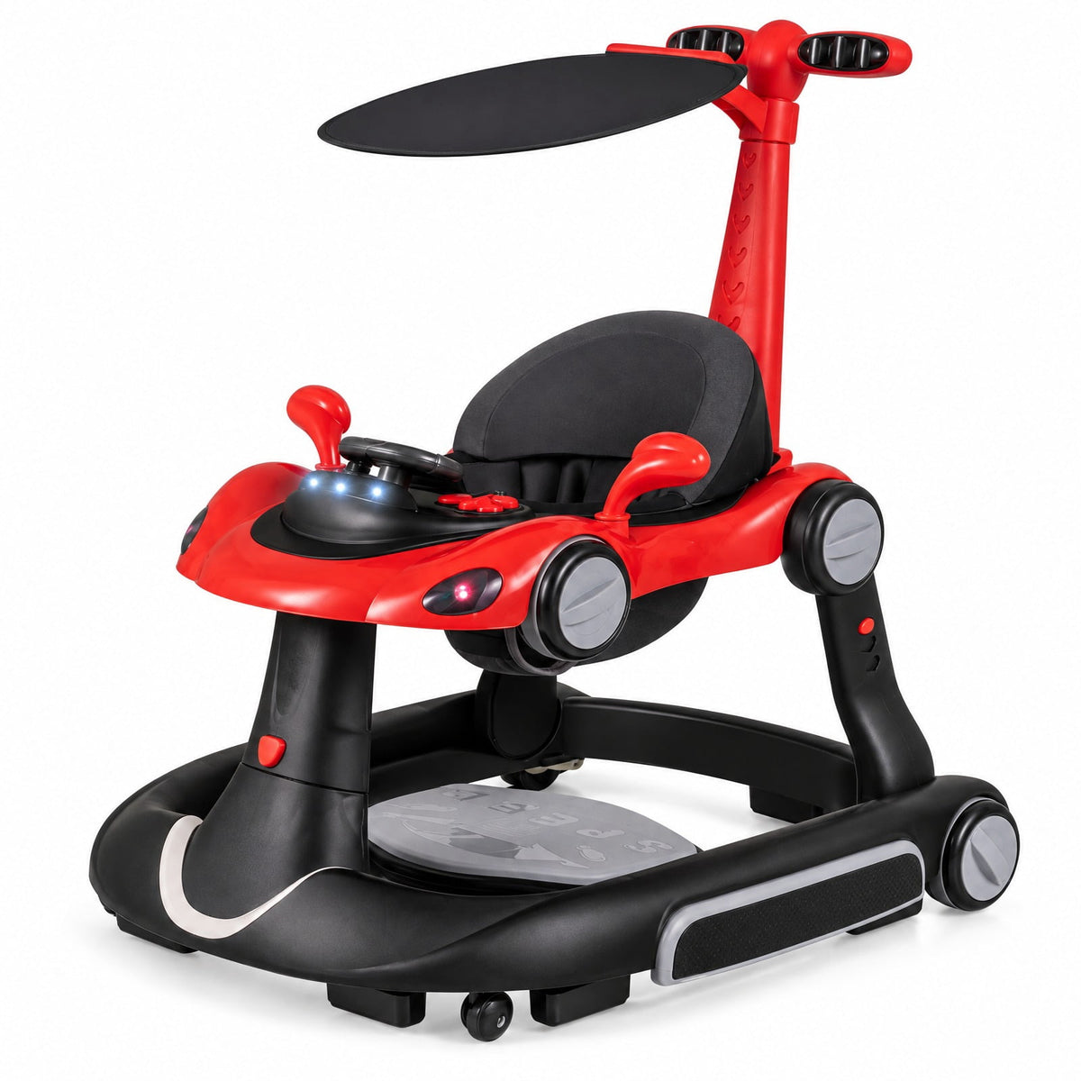 Airfind 6-in-1 Baby Walker with Canopy Portable Activity Center Bouncer Rocker Combo with Music, 27 lbs Capacity, PP ABS Fabric Sponge Frame, Red