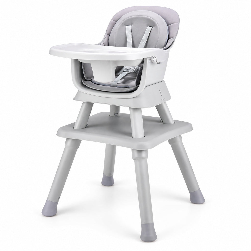 Airfind 6-in-1 Convertible Youth High Chair featuring Adjustable Removable Tray, 55 lbs Capacity, PP PU Fabric Frame, for 6-36 Months, Gray