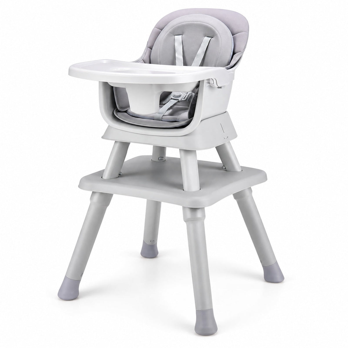 Airfind 6-in-1 Convertible Youth High Chair featuring Adjustable Removable Tray, 55 lbs Capacity, PP PU Fabric Frame, for 6-36 Months, Gray