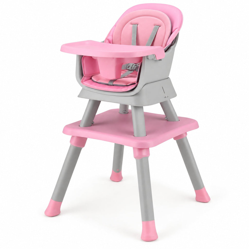 Airfind 6-in-1 Convertible Youth High Chair featuring Adjustable Removable Tray, 55 lbs Capacity, PP PU Fabric Frame, for 6-36 Months, Pink