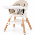 Airfind 6 in 1 Convertible Highchair with Safety Harness and Removable Tray, PP PU Beech Frame, 24.5 x 23 x 35.5 Footprint, Beige