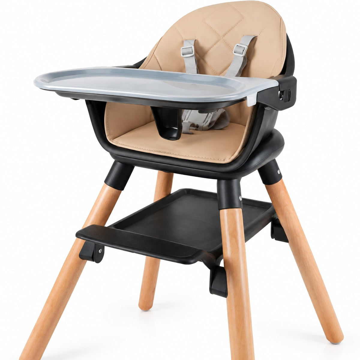 Airfind 6 in 1 Convertible Highchair with Safety Harness and Removable Tray, PP PU Beech Frame, 24.5 x 23 x 35.5 Footprint, Coffee