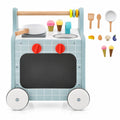 Airfind 6-in-1 Wooden Baby Stroller with Play Kitchen for Kids Over 12 Months, MDF Beech Wood Plastic Frame, 12 x 13.5 x 16.5 Footprint, Blue