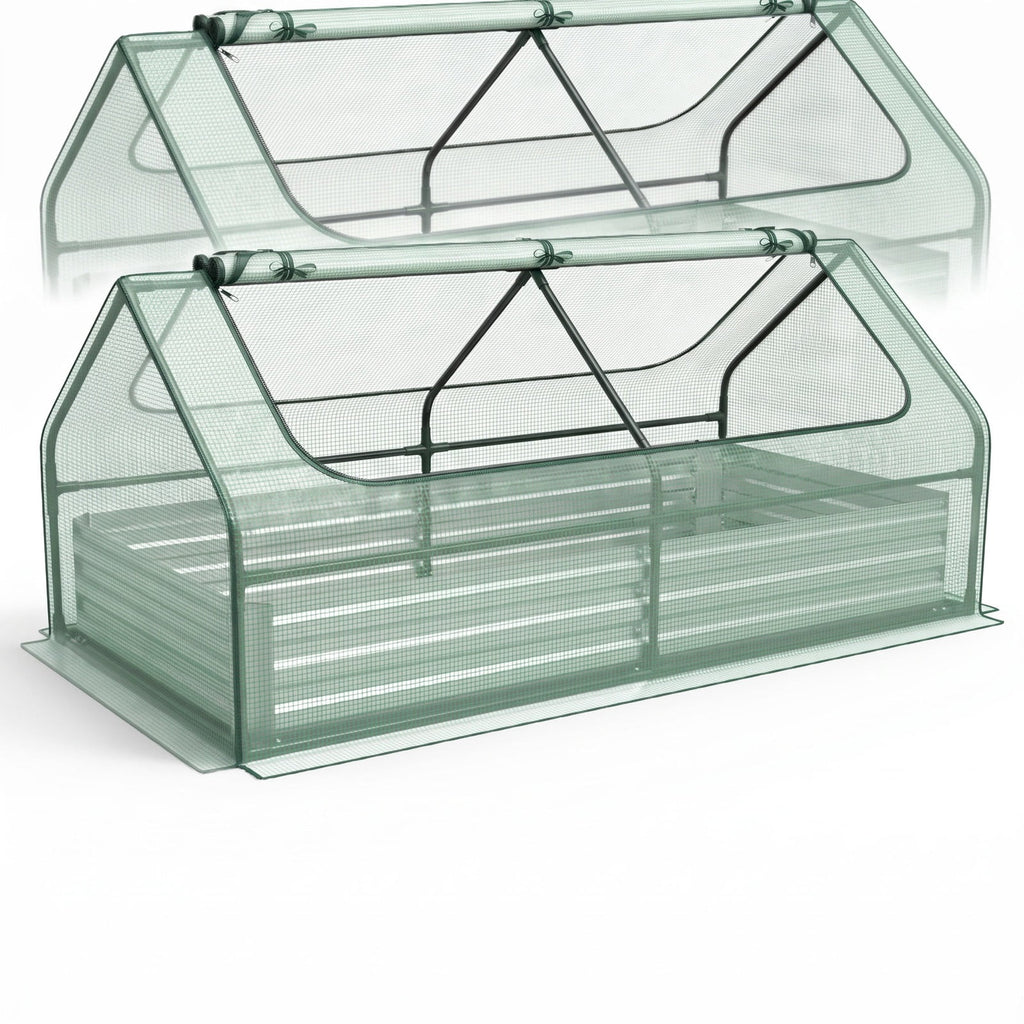Airfind 6 x 3 x 3 Feet Galvanized Raised Garden Bed with Greenhouse, Galvanized Steel Metal PVC Frame, Green
