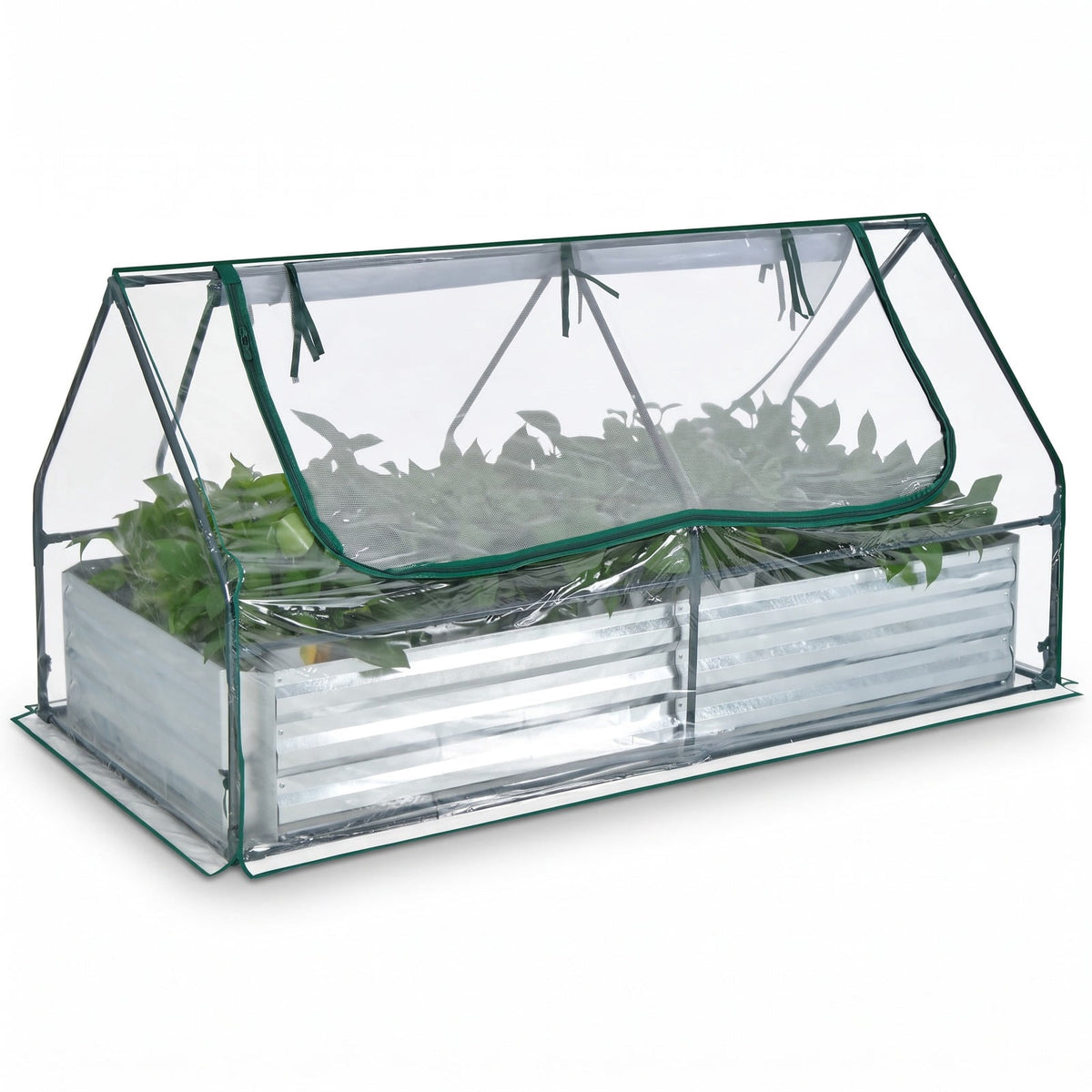Airfind 6 x 3 x 3 Feet Galvanized Raised Garden Bed with Greenhouse, Galvanized Steel Metal PVC Frame, Silver