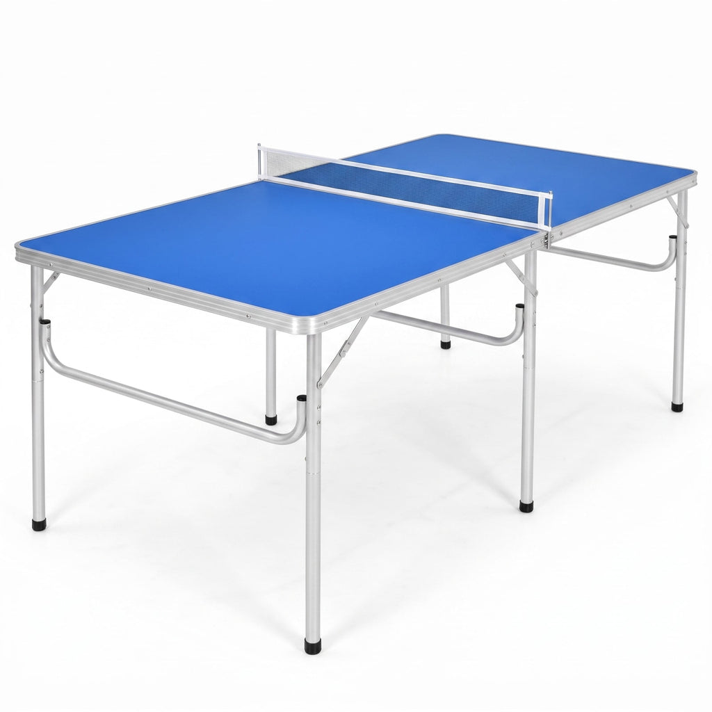 Airfind 60 Inch Portable Folding Table Tennis Table with Net Paddles and Balls for Indoor Family Game Room Ping Pong Fun, Blue