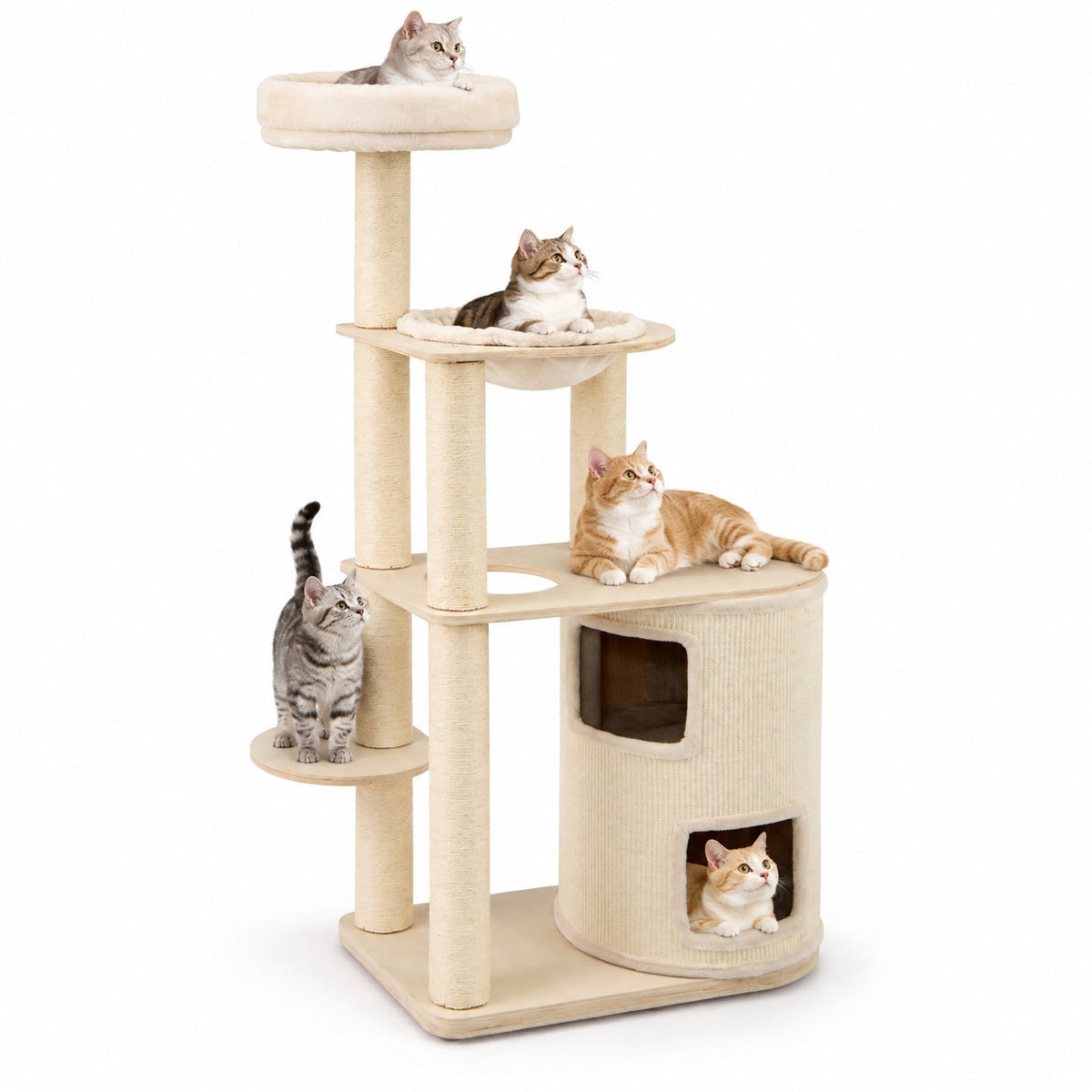Airfind 60 Inches Tall Cat Tree with 2-Story Condo and Sisal Scratching Posts, 27.5 Inch x 15.5 Inch x 60 Inch Condo Footprint, Natural