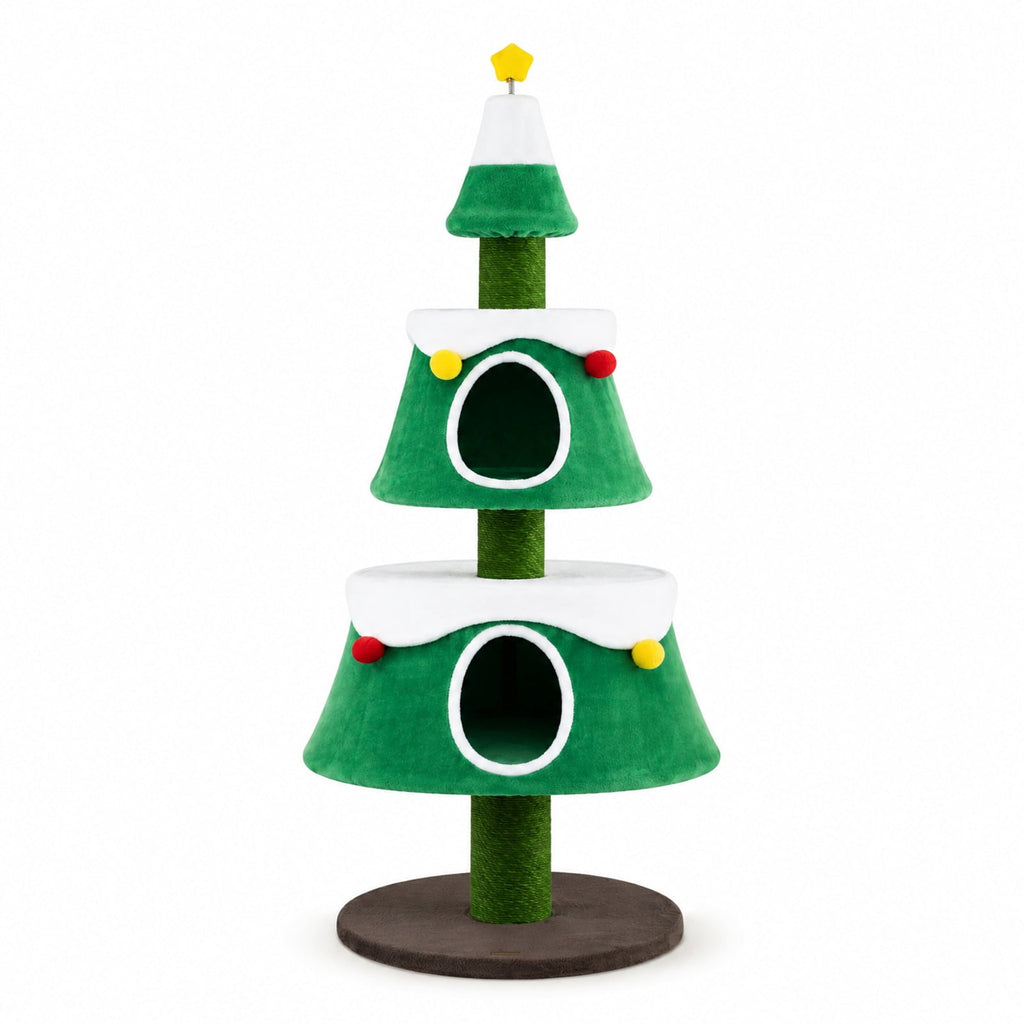 Airfind 61.5in Cat Christmas Tree for Indoor Kittens with 2 Large Condos Star Spring Toy and Decorative Balls, Green