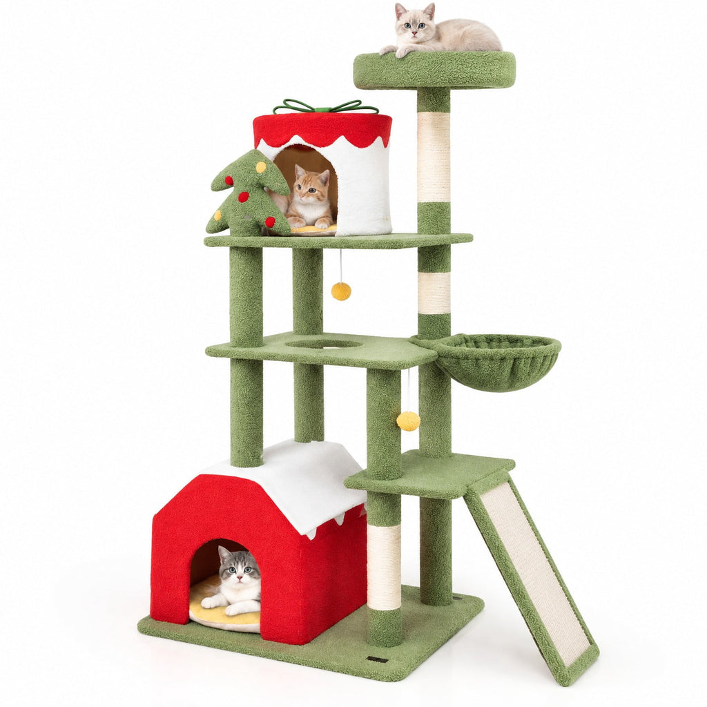 Airfind 61 Inches Cute Christmas Cat Tree with Sisal Scratching Posts and 2 Condos, 22 lbsNet Weight 42.5 lbsBox Qty1(May vary by batch) Capacity