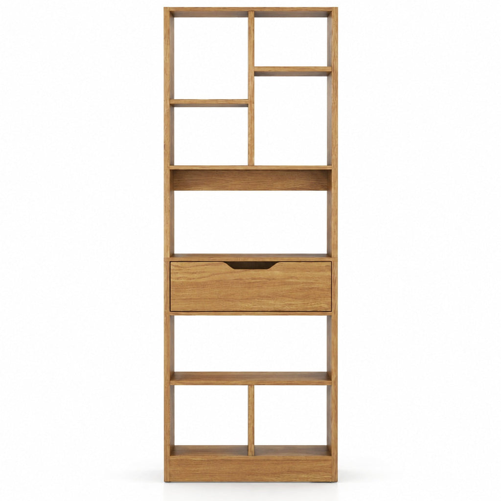 Airfind 61inch Tall Freestanding Bookcase with Drawer 8-Cube Storage Organizer, 187 lbs Capacity, Engineered Wood MDF Frame, Natural