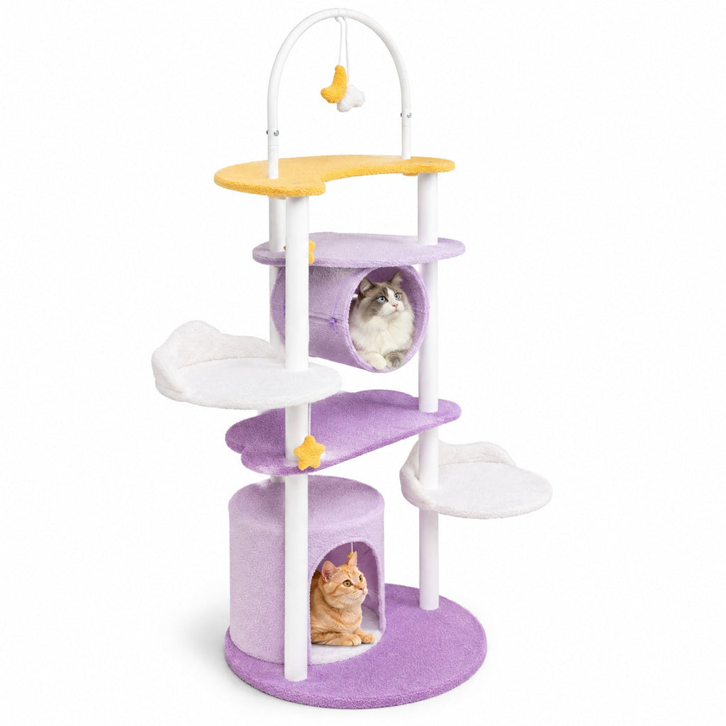 Airfind 62 Inches Large Cat Tower with Metal Frame and Jumping Platforms, 22 lbs Capacity, Purple, Diameter 24 Cat House