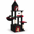 Airfind 63 Inch Gothic Cat Tree with Condo and Top Cave for Large Cats 20+ LBS, 22 lbs Capacity, Black