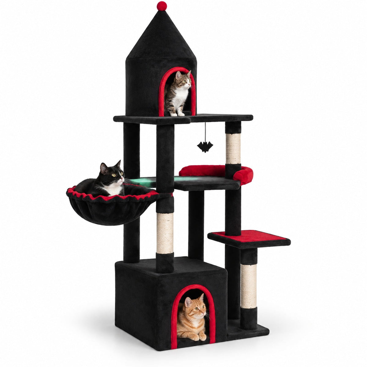 Airfind 63 Inch Gothic Cat Tree with Condo and Top Cave for Large Cats 20+ LBS, 22 lbs Capacity, Black