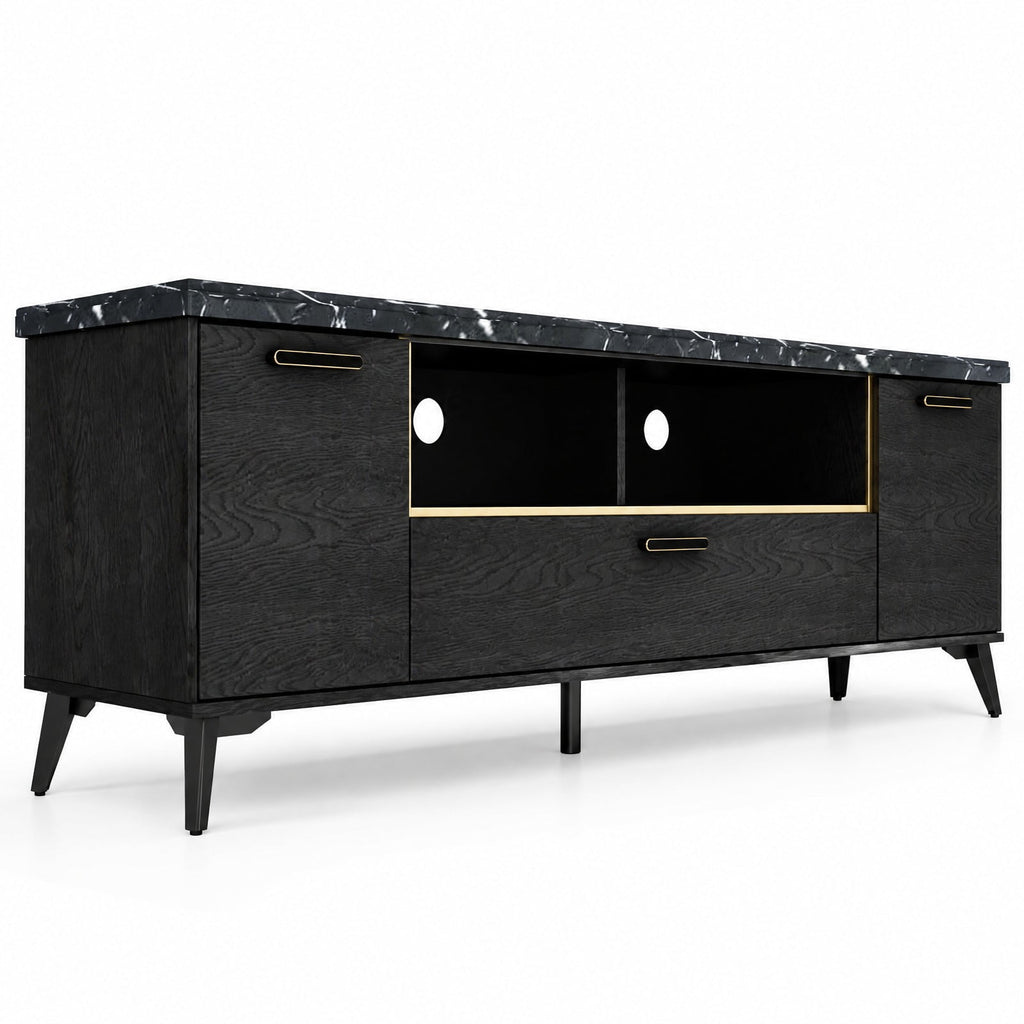 Airfind 63 Inch TV Stand with Flip Door Cabinet for TVs up to 75 Inch, 165 lbs Capacity, Engineered Wood MDF Metal Frame, Black