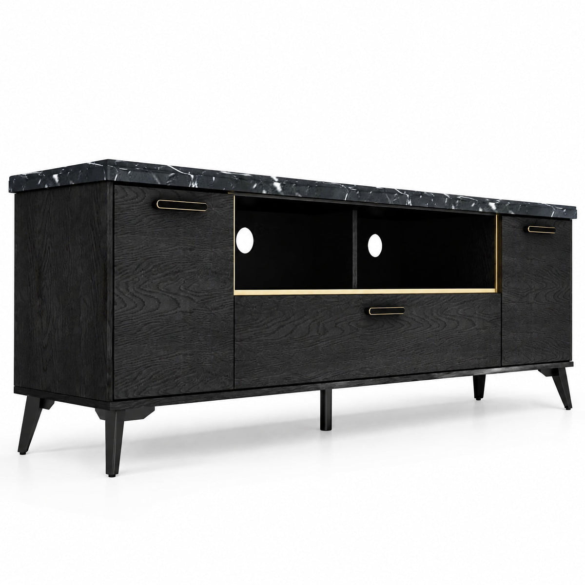 Airfind 63 Inch TV Stand with Flip Door Cabinet for TVs up to 75 Inch, 165 lbs Capacity, Engineered Wood MDF Metal Frame, Black