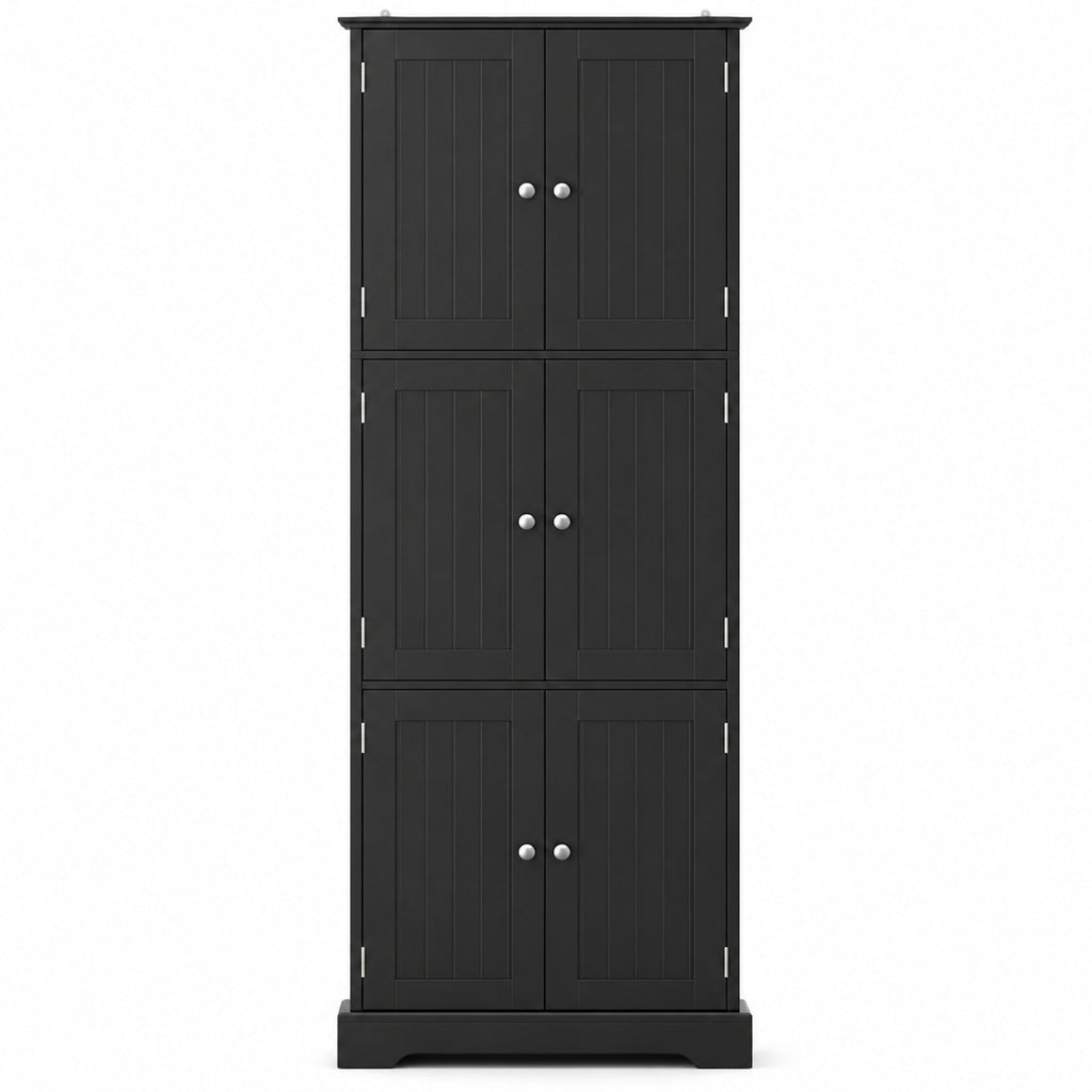 Airfind 63 Inch Tall Bathroom Storage Cabinet with 6 Doors and Adjustable Shelves, 44 lbs Capacity, Engineered Wood Frame, Black