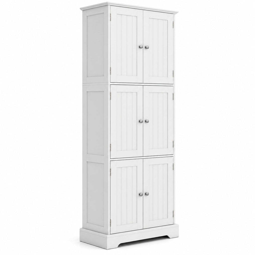 Airfind 63 Inch Tall Bathroom Storage Cabinet with 6 Doors and Adjustable Shelves, 44 lbs Capacity, Engineered Wood Frame, White