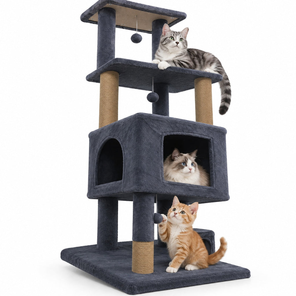 Airfind 64 Inch Tall Cat Tree with 2 Large Condos and Jute Scratching Posts for Indoor Adult Cats, 33 lbs Capacity, Dark Grey
