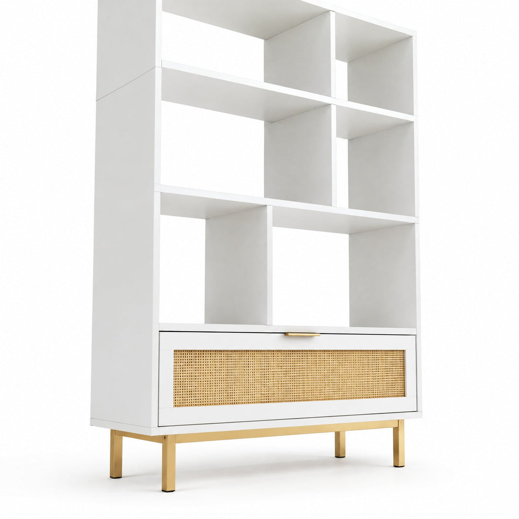 Airfind 64 inch 6-Tier Tall Wooden Bookcase with 8 Open Cubes, 33 lbs Capacity, Engineered Wood Metal Frame, 33in x 12in x 64in Footprint, White
