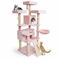 Airfind 65 Inch Tall Multi-level Cat Tree with 3 Upholstered Perch and 2 Cat Condos, Fabric Sisal Engineered Wood Overall Height 65 Inch Base Frame