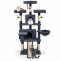 Airfind 65 Inch Tall Multi-level Cat Tree with 3 Upholstered Perch and 2 Cat Condos, Fabric Sisal Engineered Wood Overall Height 65 Inch Base Frame