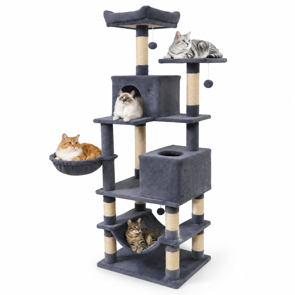 Airfind 66 Inch Tall Cat Tree Multi-Level Cat Tower with 2 Condos Sisal Scratching Posts, 33 lbs Capacity, Dark Gray