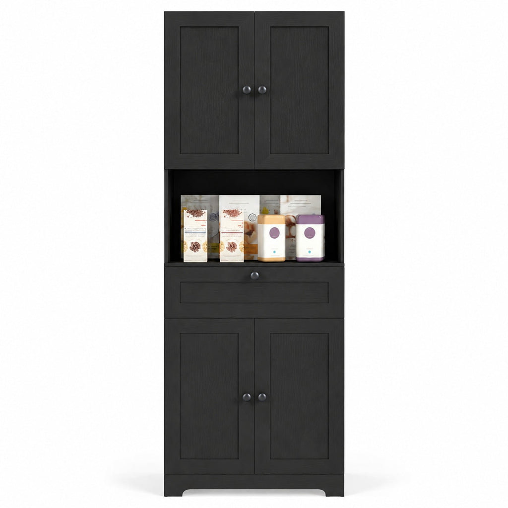 Airfind 67.5 Inch Tall Modern Freestanding Floor Storage Cabinet with 4 Doors and 1 Drawer, 243 lbs Capacity, MDF Engineered Wood Frame, Black
