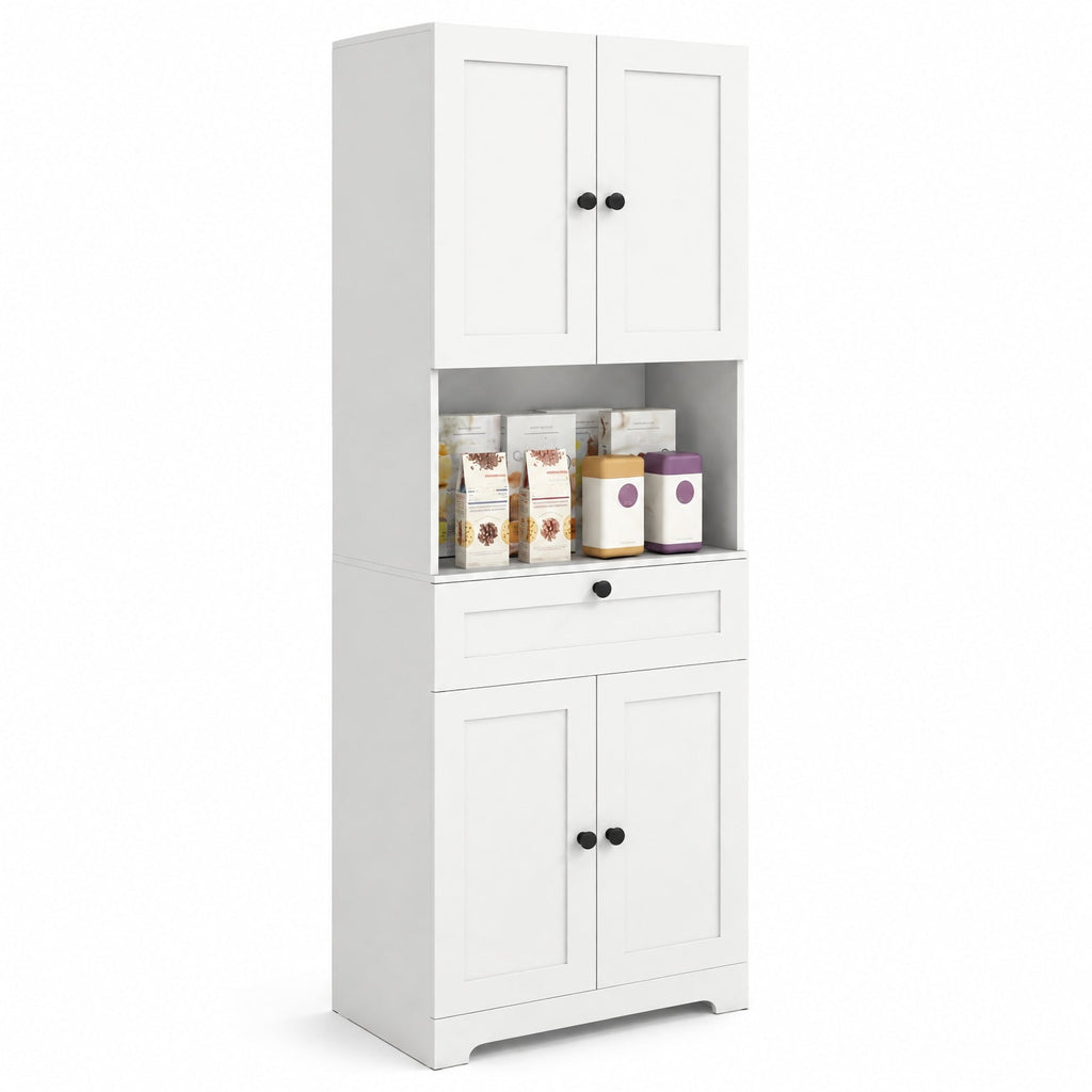 Airfind 67.5 Inch Tall Modern Freestanding Floor Storage Cabinet with 4 Doors and 1 Drawer, 243 lbs Capacity, MDF Engineered Wood Frame, White