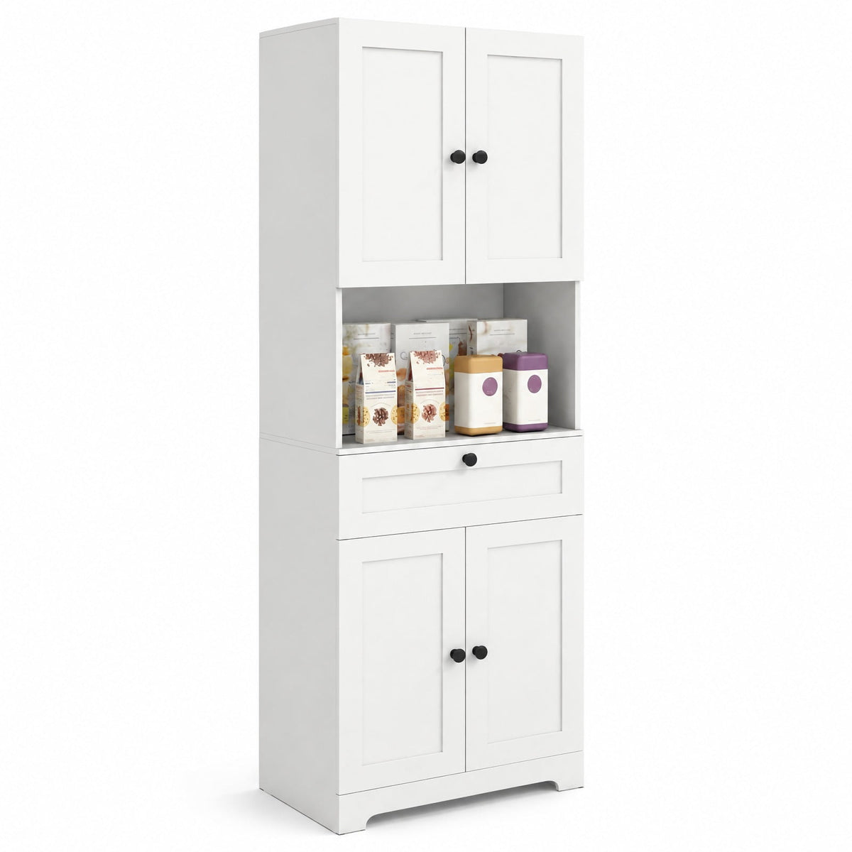 Airfind 67.5 Inch Tall Modern Freestanding Floor Storage Cabinet with 4 Doors and 1 Drawer, 243 lbs Capacity, MDF Engineered Wood Frame, White