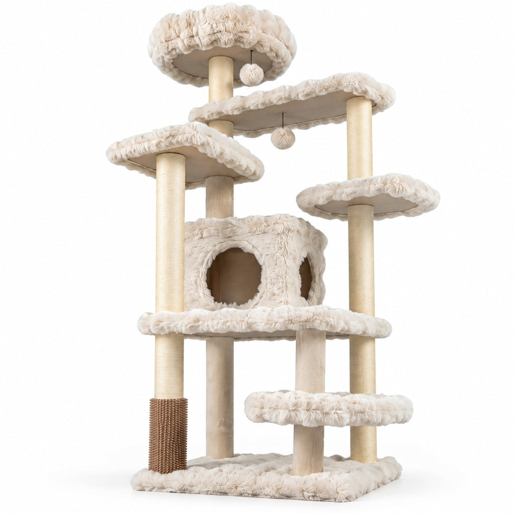 Airfind 67 Inch Multi-level Cat Tree with Large Cat Condo and Padded Perch, 22 lbs Capacity, Polyester Fabric PP Cotton Sisal Engineered Wood Frame
