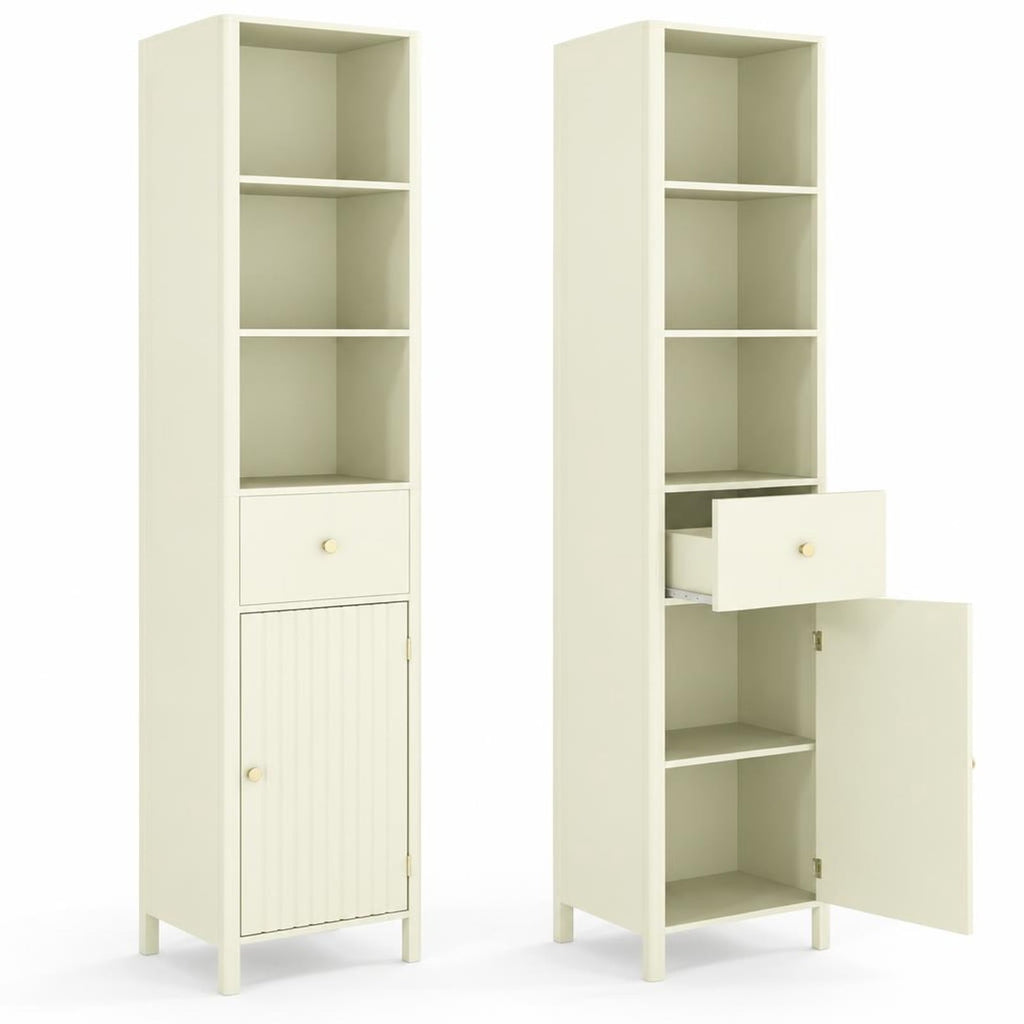 Airfind 67 Inch Tall Bathroom Cabinet Narrow Floor Cabinet with Fluted Door, MDF Frame, 16 Inch x 12 Inch x 67 InchInner Footprint, Beige