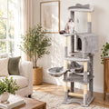 Airfind 69 Inch Multi-level Cat Tree with Top Perch and Cozy Condo, 11 lbs Capacity, Gray + Orange, Featuring large condo for peaceful rest