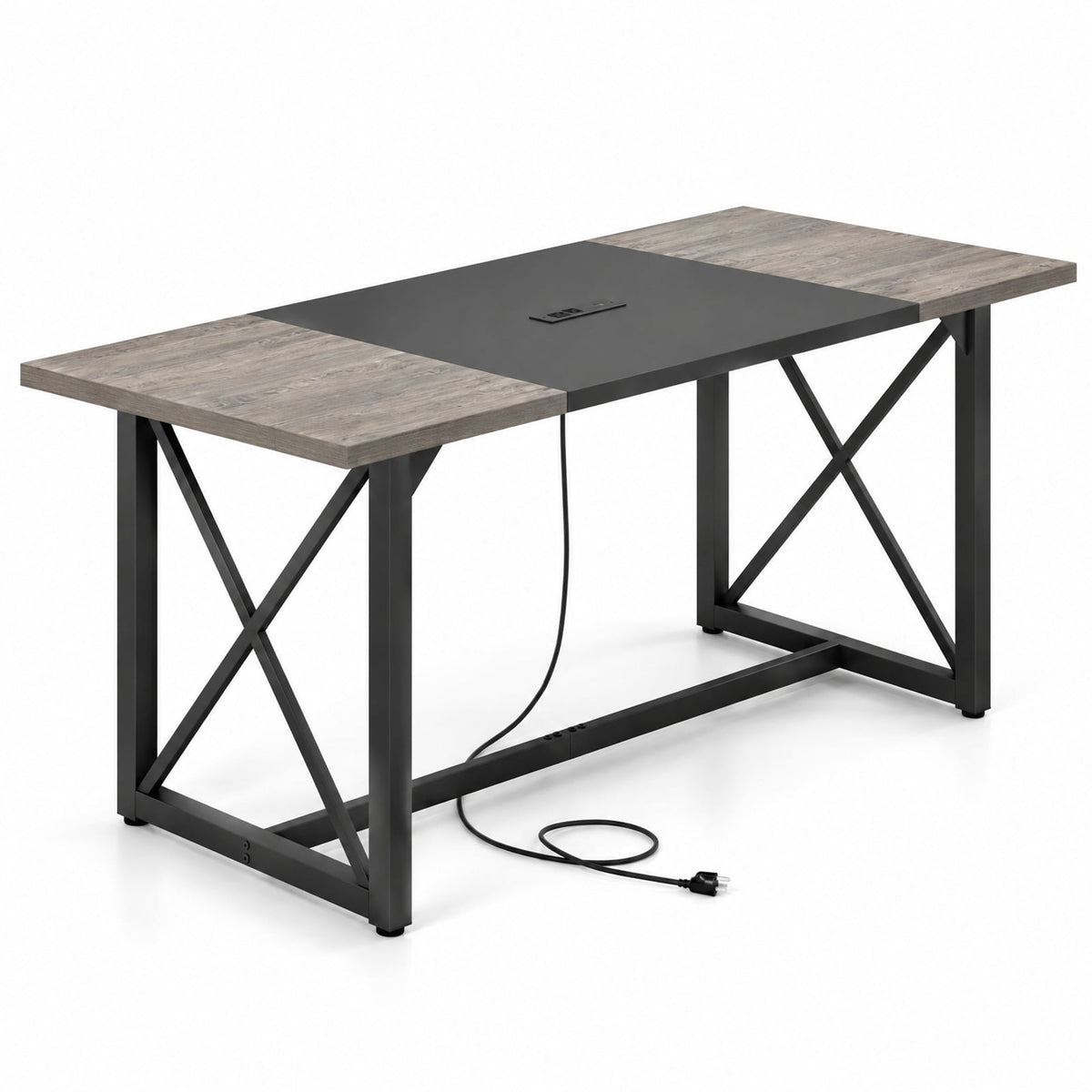 Airfind 6FT Conference Table with Power Outlets Seats 6-8 People for Office, 310 Lbs Capacity, Engineered Wood Metal, Natural