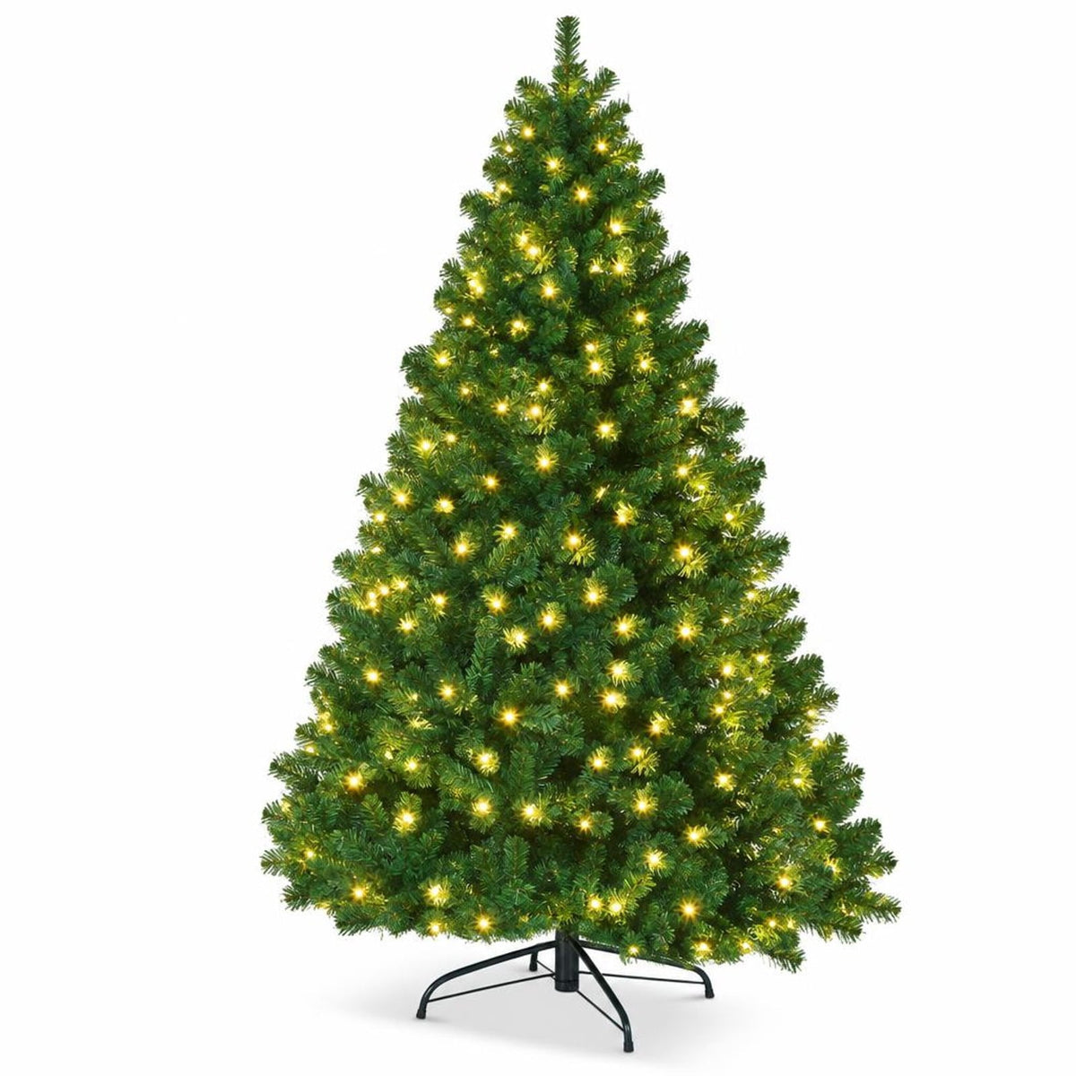 Airfind 7.5 Feet PVC Artificial Christmas Tree with LED Lights-7.5 ft, PVC iron Frame, 4.3 x 7.5 H Footprint, Green