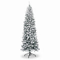 AIRFIND 7.5 ft Pre-Lit Pencil Christmas Tree with 350 Warm White LED Lights, 641 Flocked Branch Tips, Hinged Sections and Folding Metal Stand