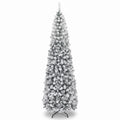 Airfind 7.5 Feet Unlit Hinged Snow Flocked Artificial Pencil Christmas Tree with 641 Tips, PVC Metal Tree Height 7.5 ft Tree Width 2.2 ft Frame