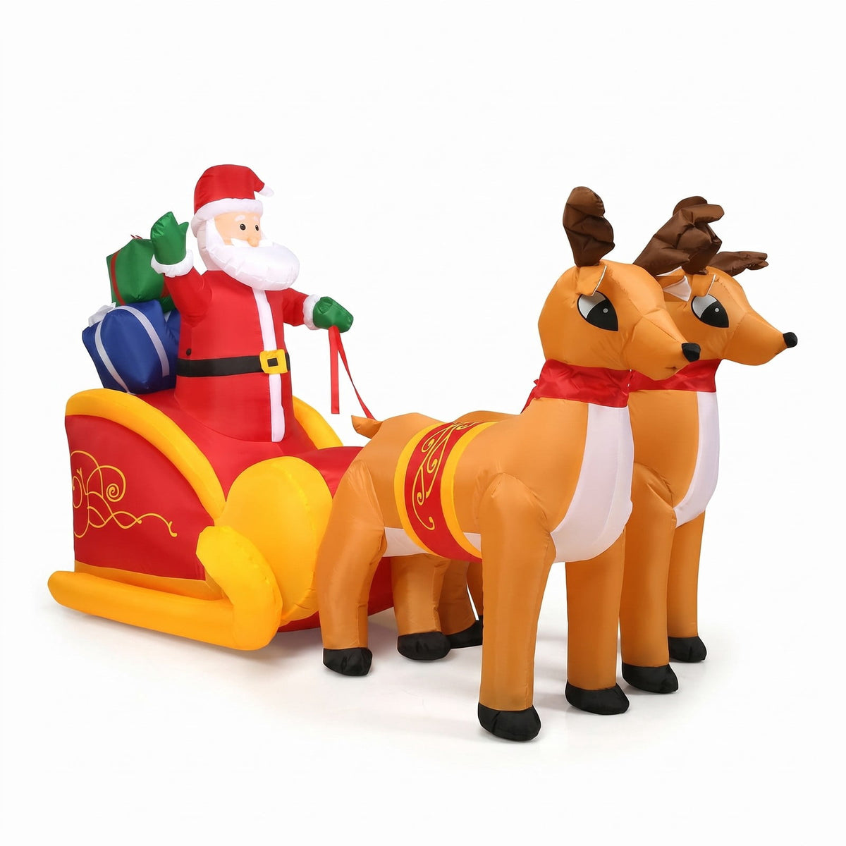 Airfind 7.5 Feet Waterproof Outdoor Inflatable Santa with Double Deer and Sled, Polyester fabric Frame, Show in the picture