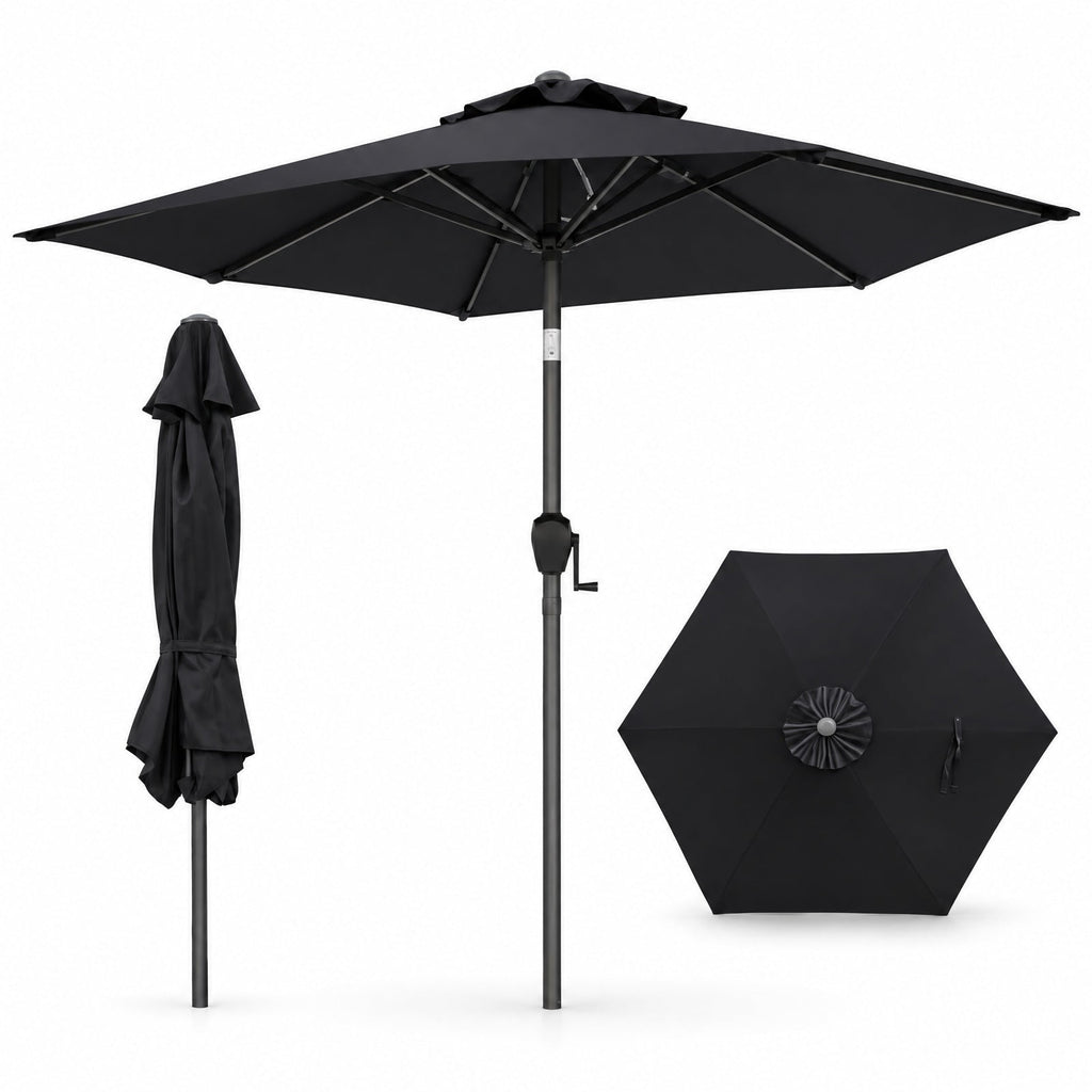 Airfind 7.5 feet Outdoor Patio Heavy Duty Market Umbrella with Push Button Tilt, Metal Polyester Frame, Black