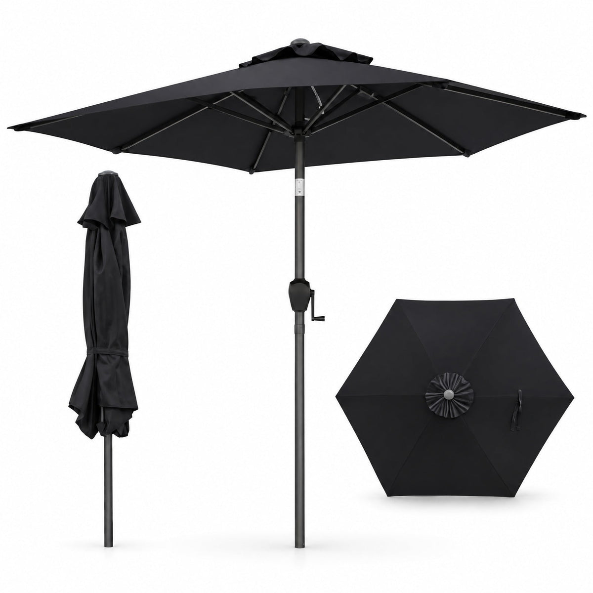 Airfind 7.5 feet Outdoor Patio Heavy Duty Market Umbrella with Push Button Tilt, Metal Polyester Frame, Black