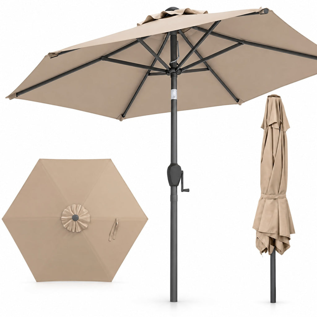 Airfind 7.5 feet Outdoor Patio Heavy Duty Market Umbrella with Push Button Tilt, Metal Polyester Frame, Tan
